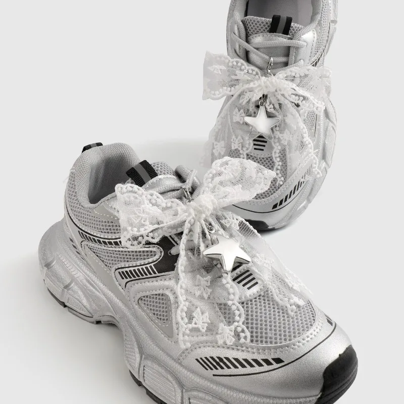 1Pair Y2k Lace Bow Shoelace Buckle Sneakers Decorative Charm Shoe Flower Buckle Women's Bag Pendant Bow Key Chain Accessorie