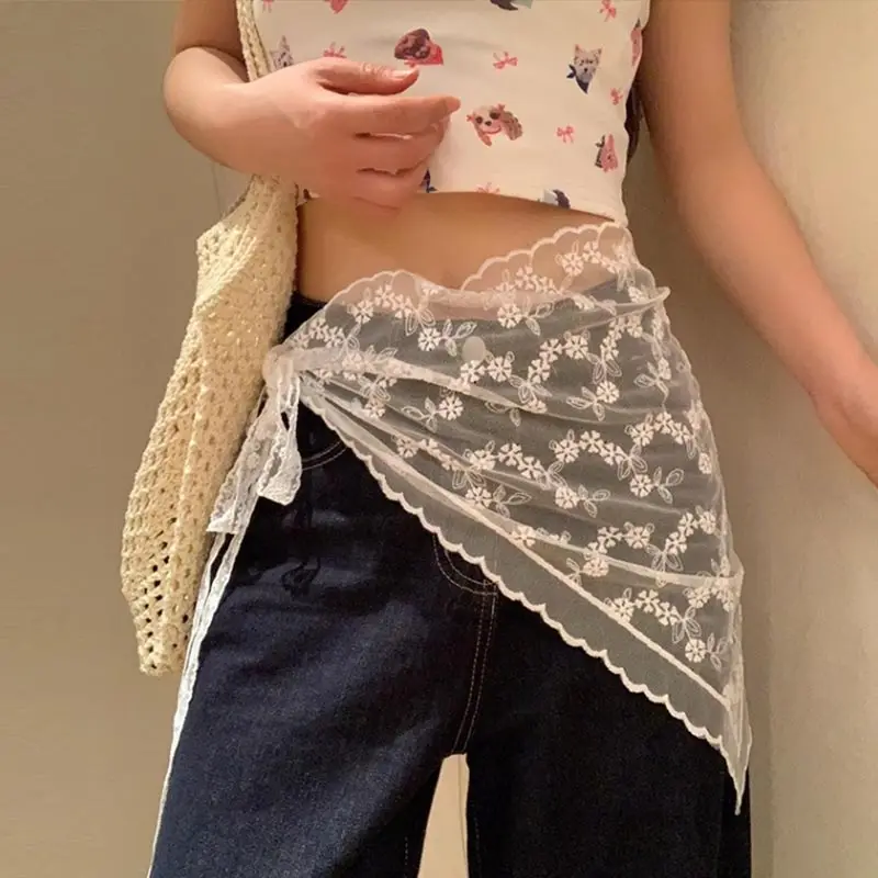 

Korean Style Stacked White Lace Triangular Scarf With Fart Curtain For Women New Style Atmosphere Tied Headband Slimming Skirt