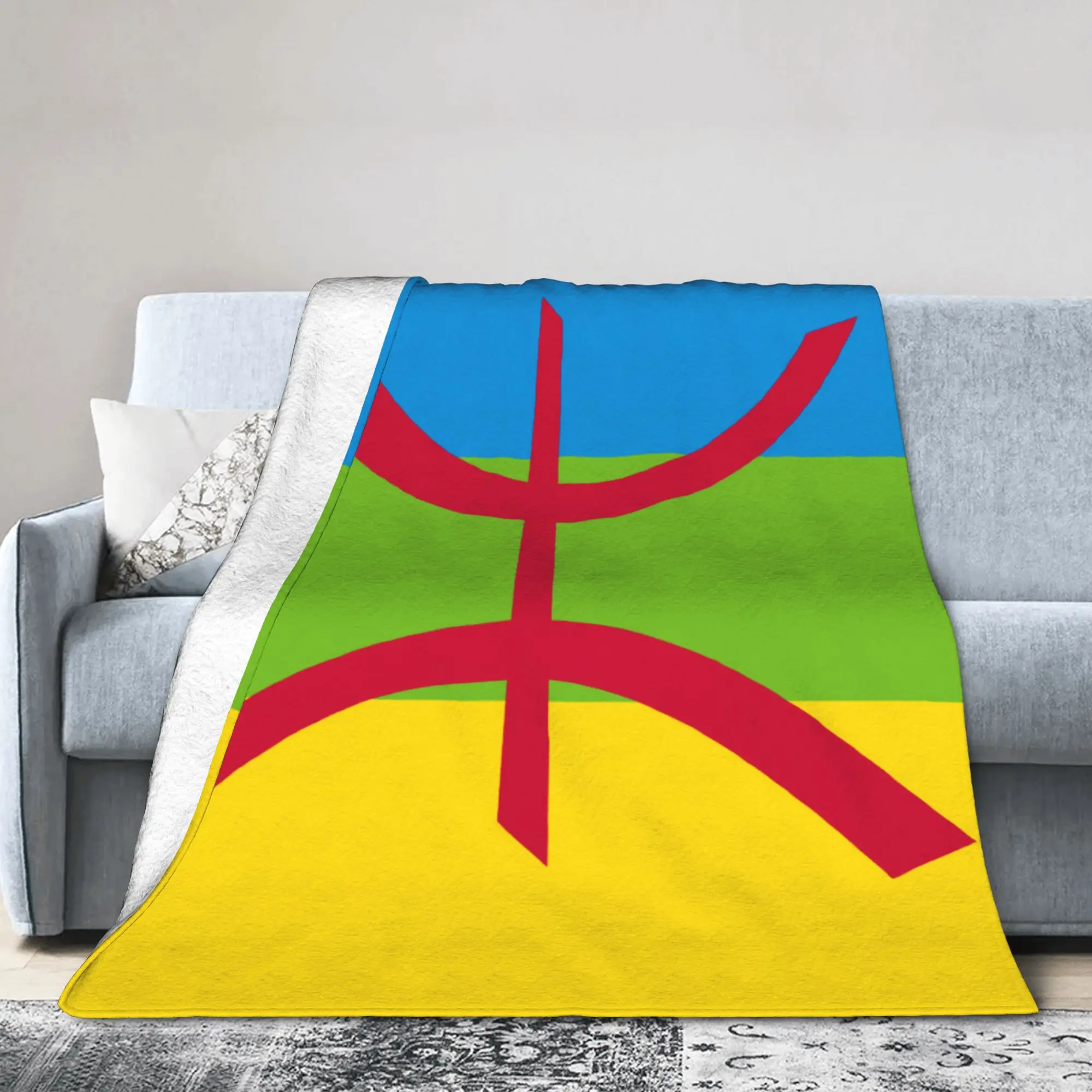 Custom Berber Amazigh Flag   North Africa Blanket Warm Fleece Soft Flannel Throw Blankets for Bedroom Sofa Travel Spring