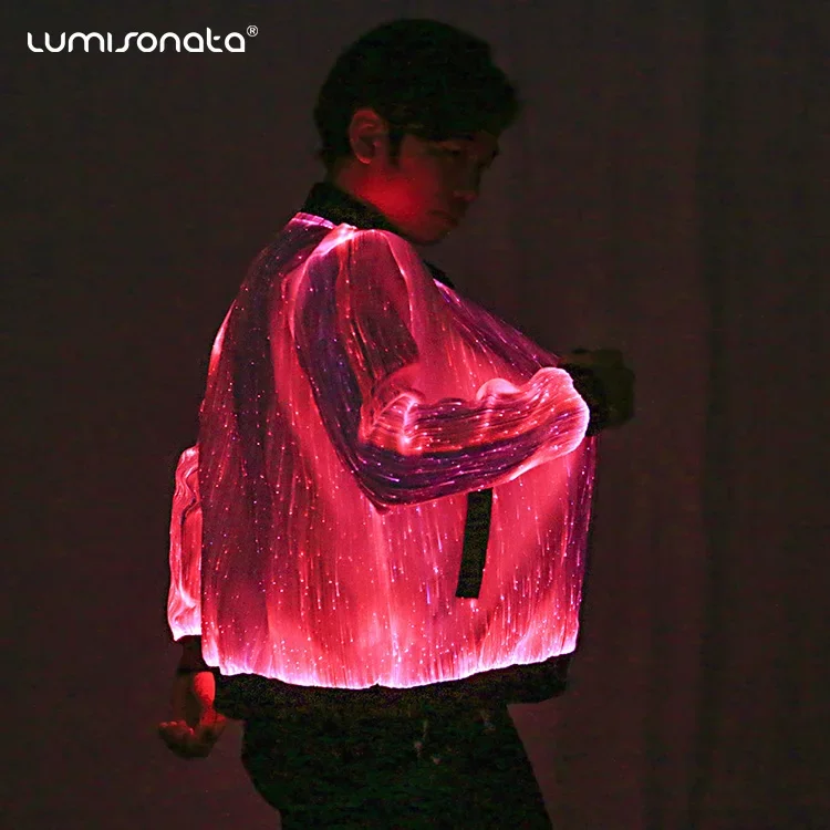 2021 Rave party club dance spring men luminous fiber optic led flashing light running jacket costume wears