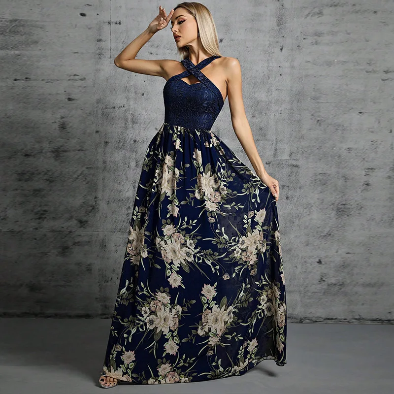 Vestido de noite novo estilo pendurado pescoço casual vestido de férias retro y2k vestidos de luxo 2025 vestido de verão robe feminino elegante