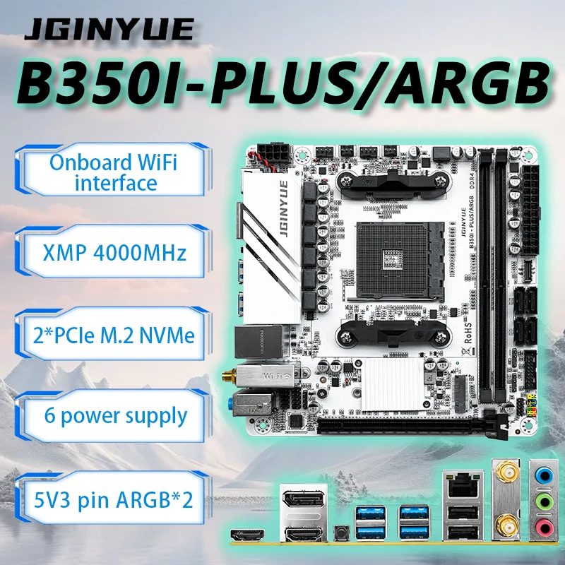 JGINYUE B350 AM4 Motherboard mini itx supports AMD Ryzen2000-4000 series CPU DDR4 RAM Desktop PC WiFi onboard B350i PLUS ARGB