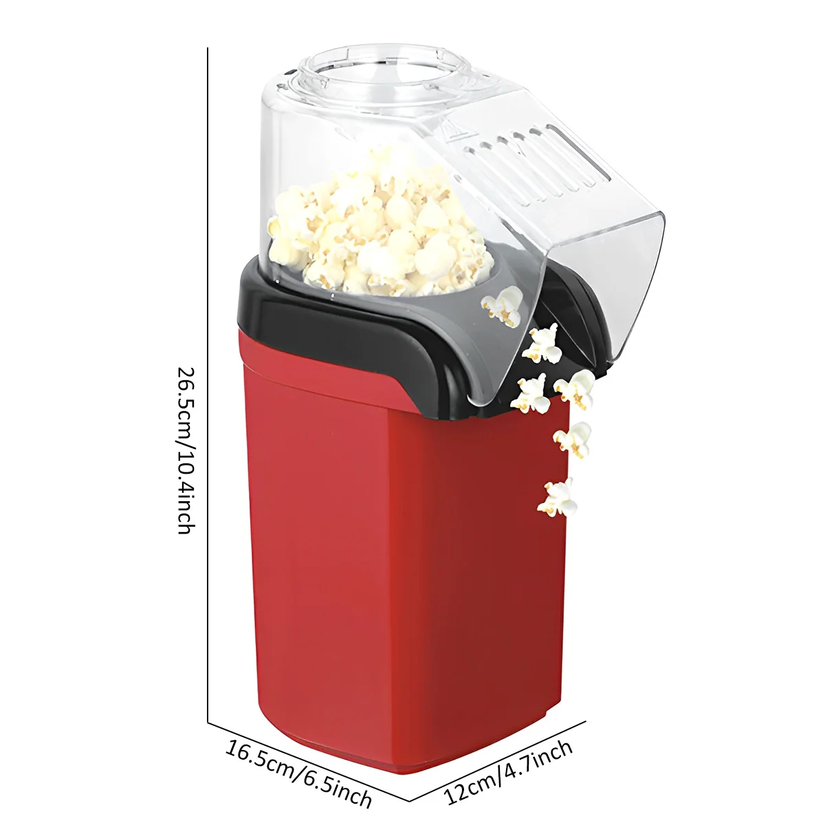 1200W Electric Popcorn Machine Reusable Hot Air Popcorn Maker with Measuring Cup Top Lid DIY Oil-Free Healthy for Home Party