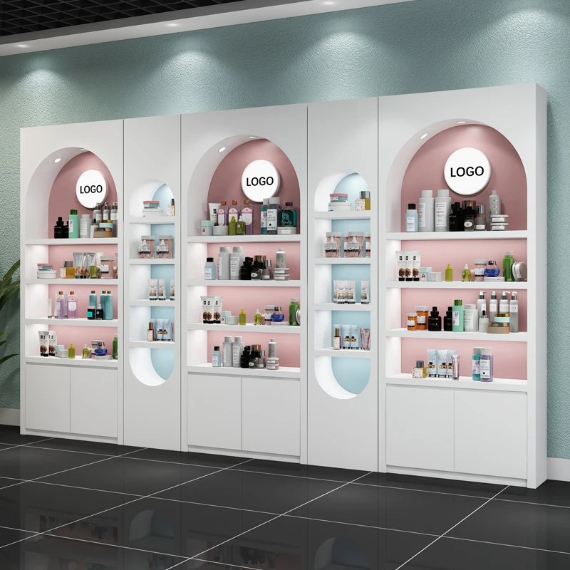 Cosmetics display cabinet with light High-end makeup skin care cabinet beauty salon product display showcase