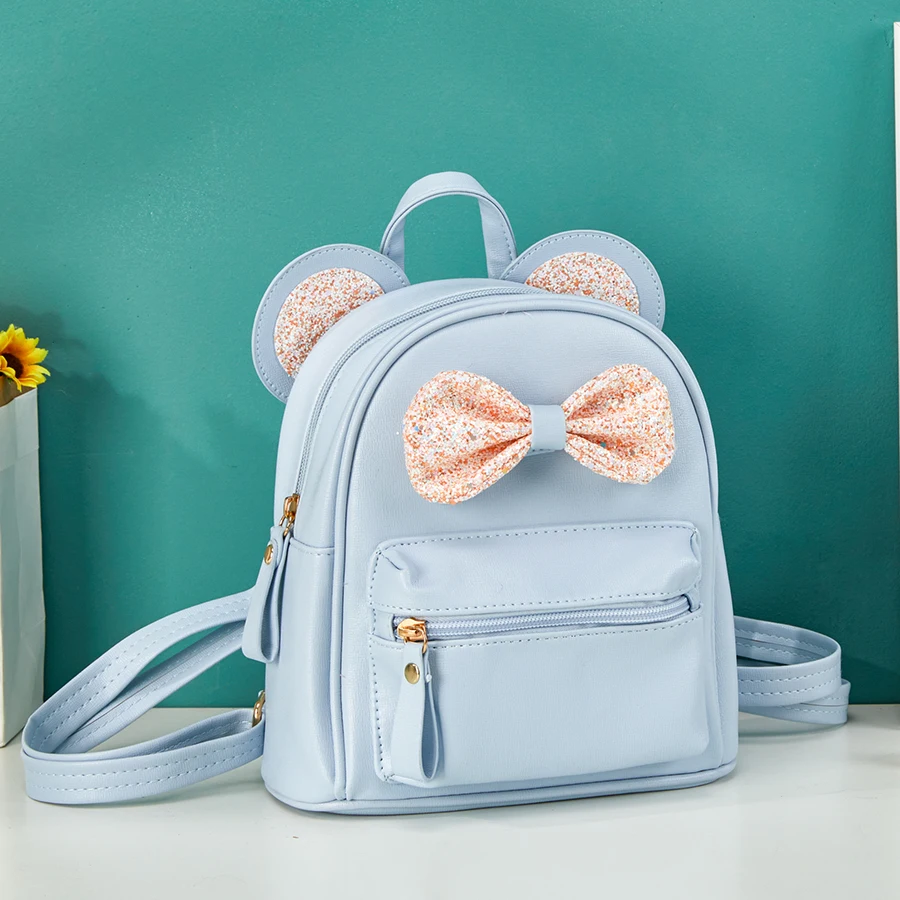 Fashionable and cute mini backpack for children with sequins, bow, mouse ear bag, small travel shoulder backpack suitable for gi