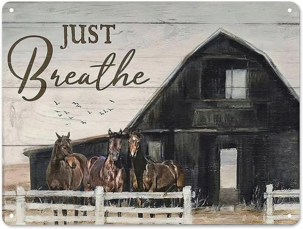 Rustic Retro Metal Tin Sign Horse Just Breathe Wall Art Farmhouse Old Barn Pictures Wall Decor Vintage Country Novelty Aluminum