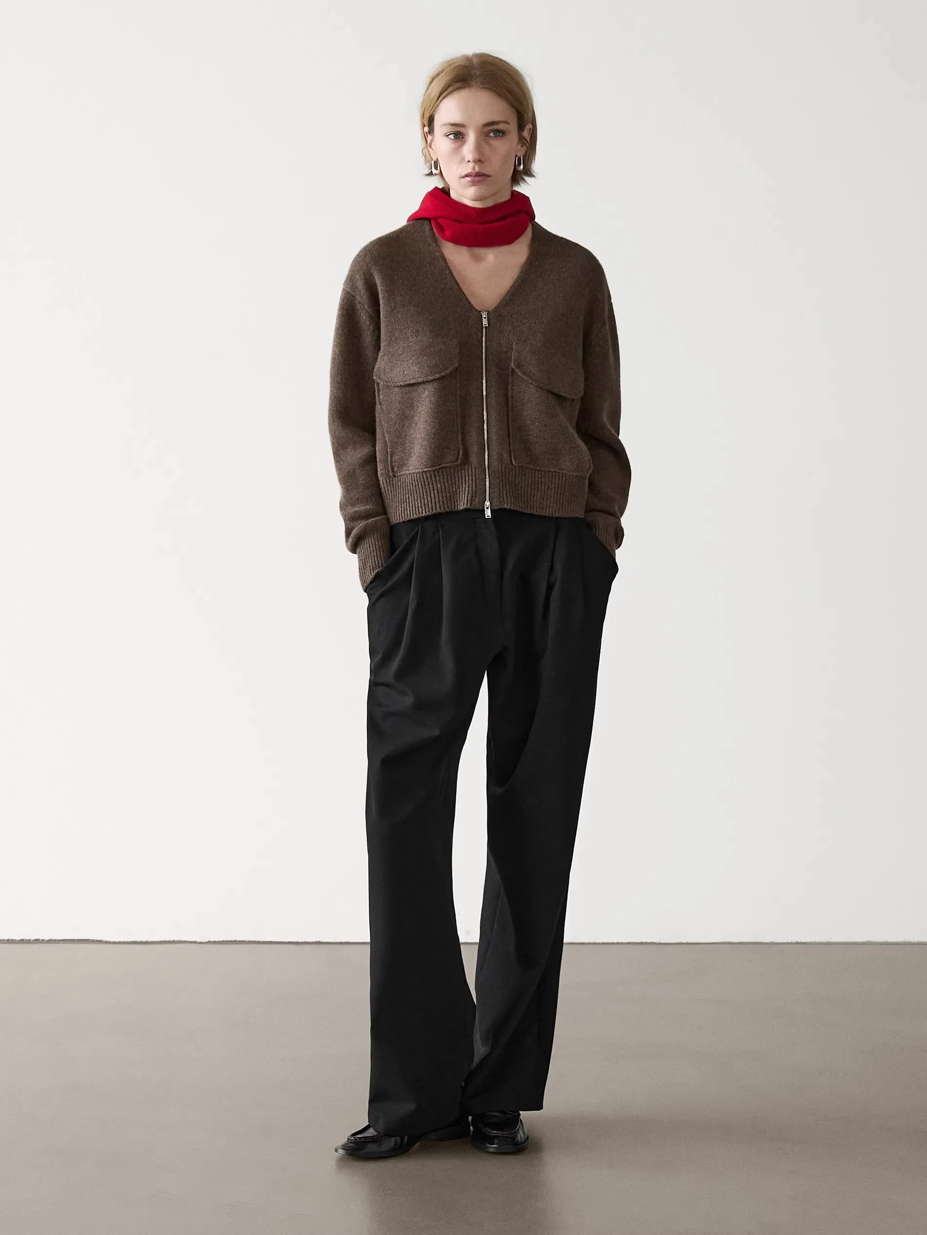 Ethereal MD 2025 massidutti automne nouveau style de femmes décontracté relié marron col en v laine mélange fermeture éclair tricoté cardigan veste