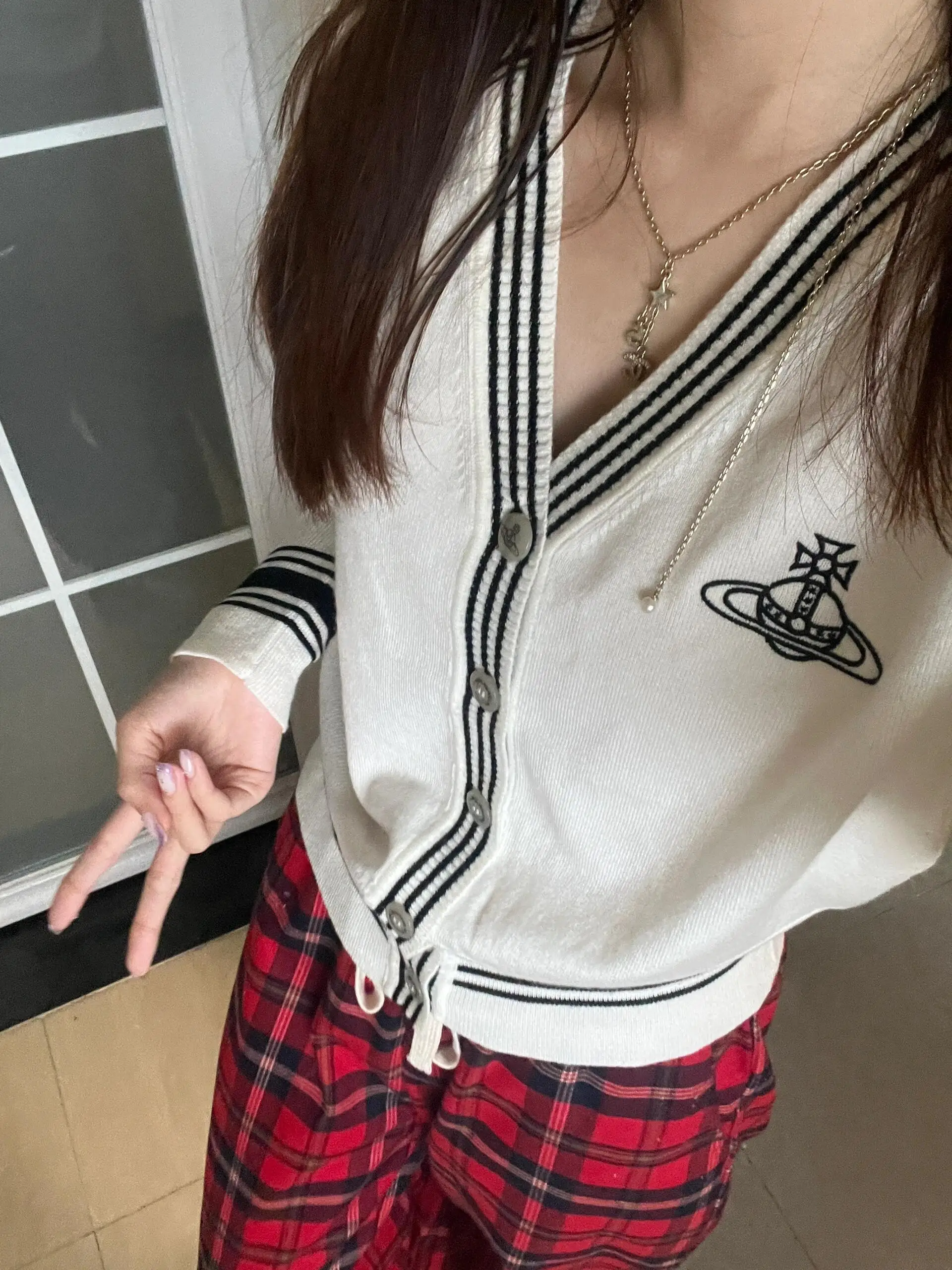 

BANRR Retro Japanese Sle Knitted Sweater V-Ne Color Blo College Faion Outerwear Women's Camere Cardigan