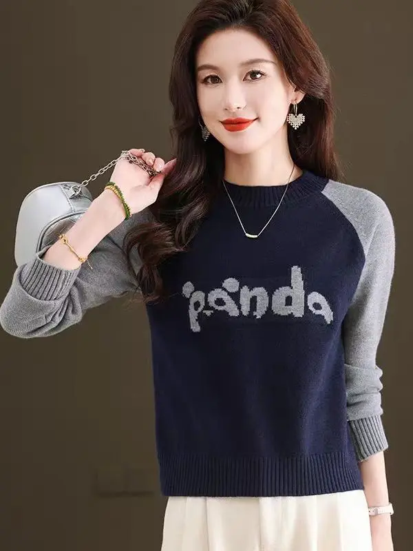 เสื้อสเวตเตอร์ไหมพรมถักแบบเรียบง่าย สีพื้น สำหรับผู้หญิง แฟชั่นลำลอง ผ้าวิสโคสผสม