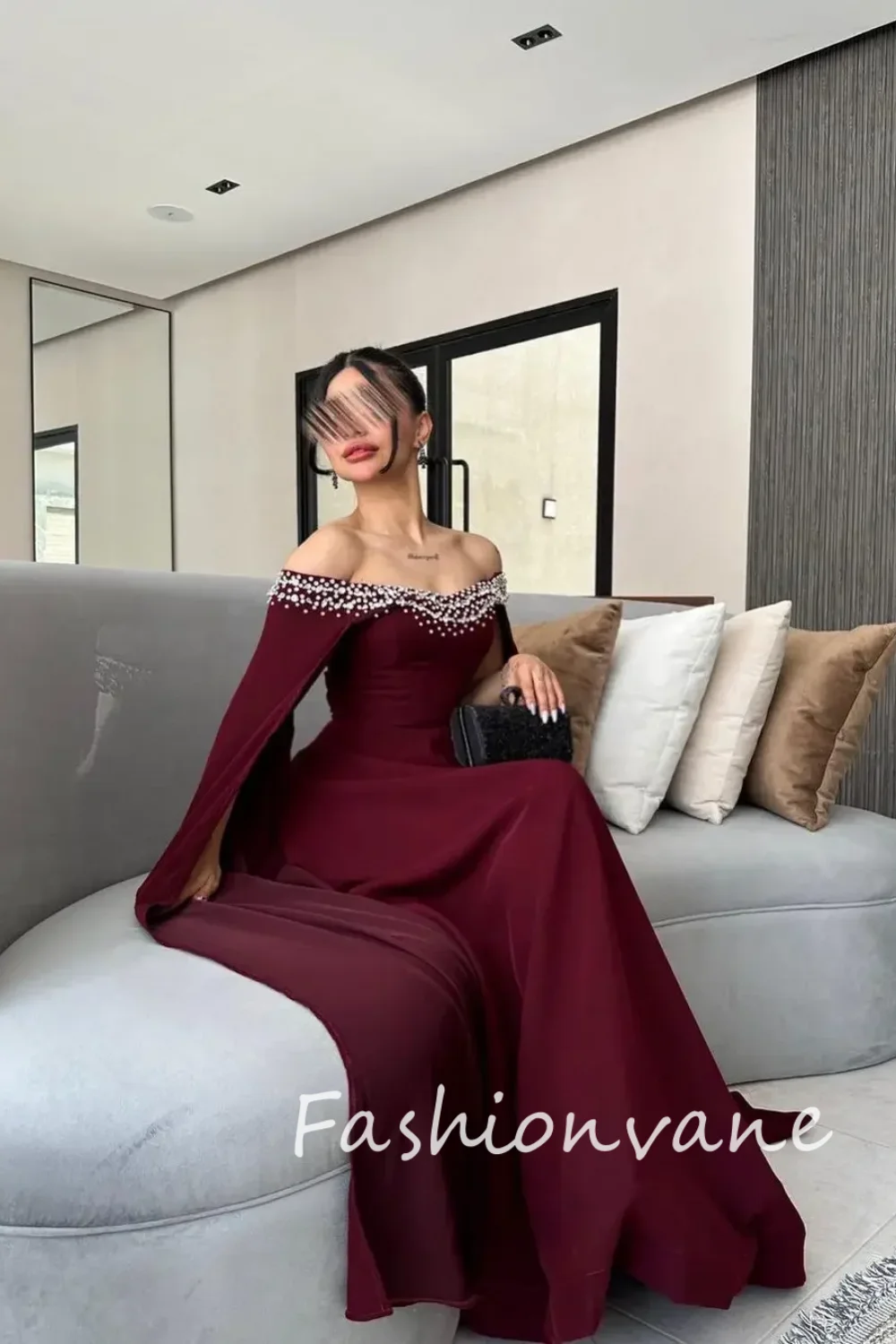 Fashionvane 2024 مخصص المملكة العربية السعودية بدون أكتاف بدون أكمام فساتين لحضور الحفلات الموسيقية مطرز فستان سهرة رسمي فستان زفاف الضيوف