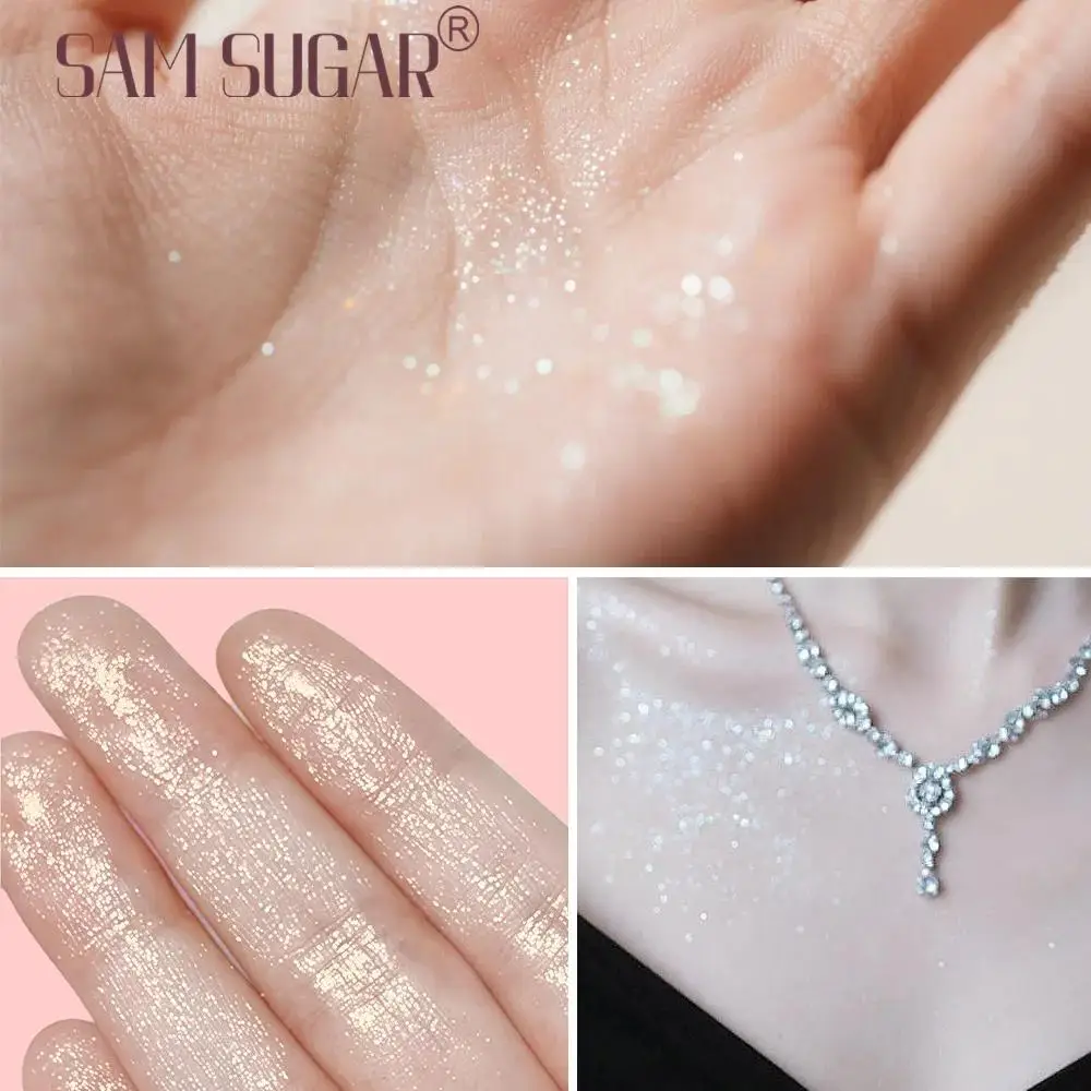 ピンクピーチシャイニングパウダーハイグリッターメイクアップ顔ボディ鎖骨ハイライトソフトパフマルチ用途化粧品