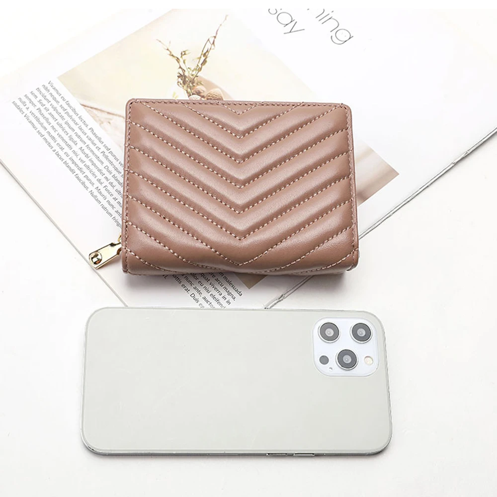 V Stripes Sheepskin Women Wallet Large Capacity 100% Genuine Leather Card Holder Coin Purse Luxury Design Female Short Wallet