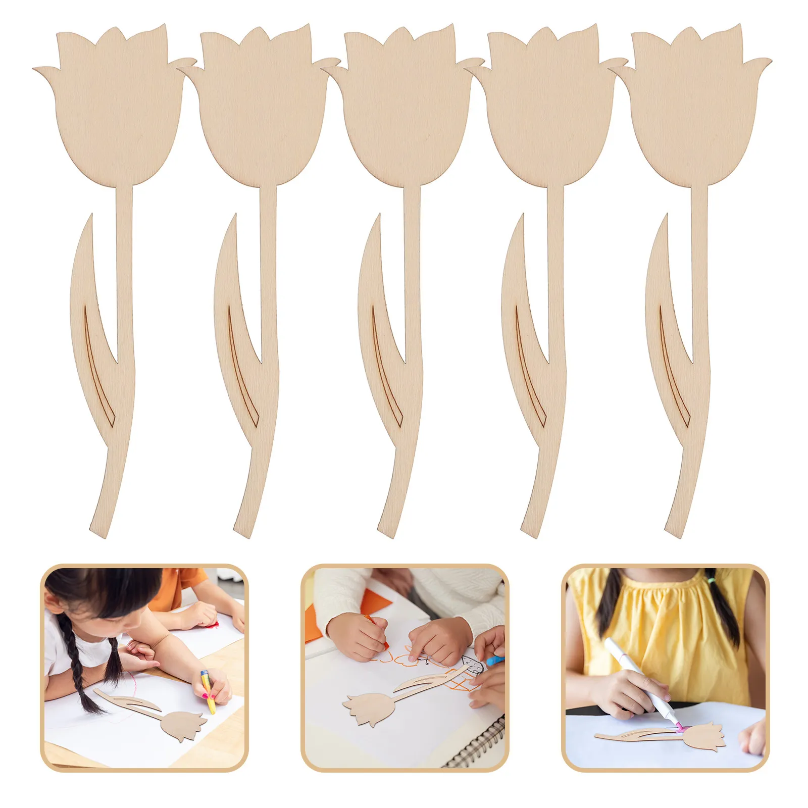 

5Pcs Unfinished Wood Flower Slices for DIY Painting Graffiti Crafts Natural Wooden Blanks Spring Flower Cutouts Craft