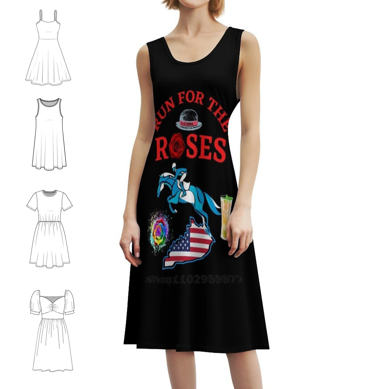 فستان حفلات نسائي من Run For The Roses ملابس نادي مطبوعة عصرية للسيدات سباق الخيول ديربي #1