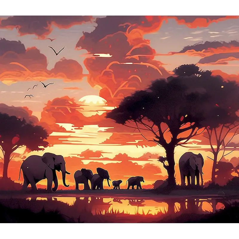 GATYZTORY Sunset Elephants DIY Painting By Numbers