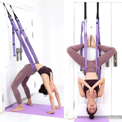 Imagen 2 del producto Correa para ensanchador de piernas, equipo de estiramiento con anclaje de puerta, entrenador de flexibilidad, asistencia para curvatura trasera para danza, yoga aérea, pierna de ballet