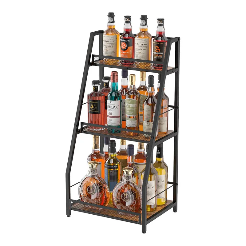 

Wooden Wine Rack Multi-Layer Storage Shelf Floor-Standing Single-Side Trapezoid Kitchen Condiment Organizer