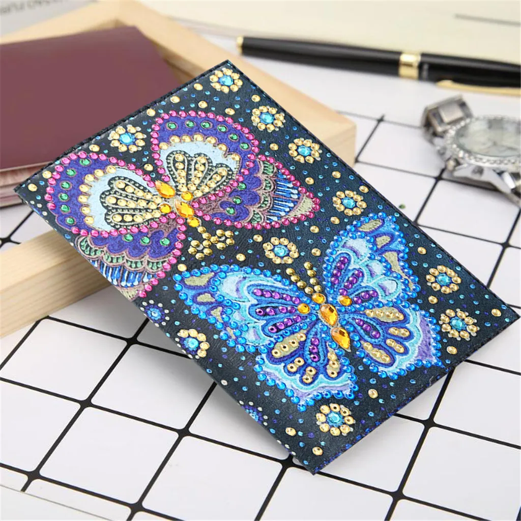 DIY Creative Diamond Painting 2024 Dotted Diamond Handmade Gift Travel Passport with Butterfly Flower Pattern