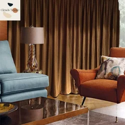 Luxury French Flannel Velvet Dutch Velvet Coffee Golden Yellow Brown Curtains for Living Dining Room Bedroom Customize