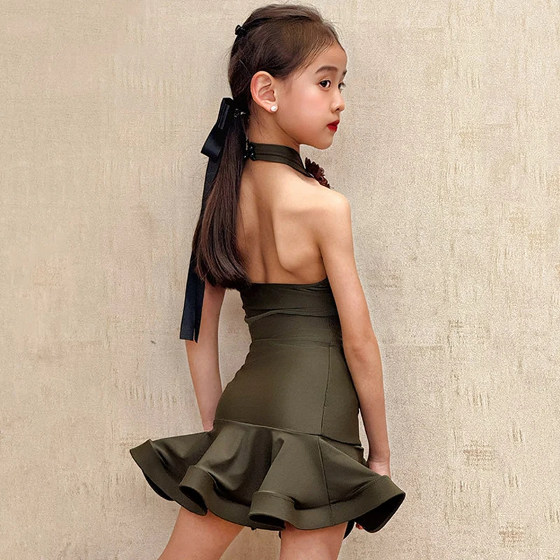 

Летняя детская одежда для латинских танцев, платье для профессиональной практики для девочек, платье для выступлений, костюм для танцев ча-ча, румбы, самбы