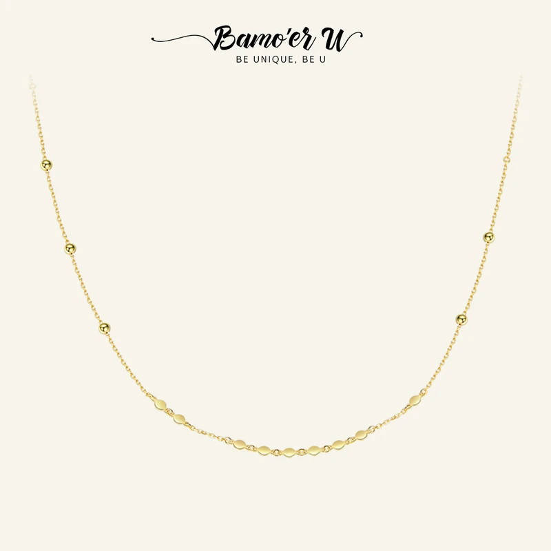 Bamoer U 925 Sterling Silver Simple Style Necklace Plated Gold Fashion Necklace for Female Matching Bridal Wedding Gifts Jewelry