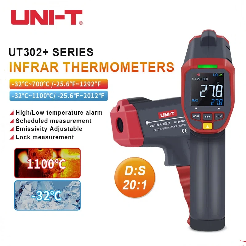 UNI-T UT302A+/UT302C+/UT302D+ Non-Contact Temperature EBTN Color Screen LCD Backlight Meter Digital Laser Thermometer Gun