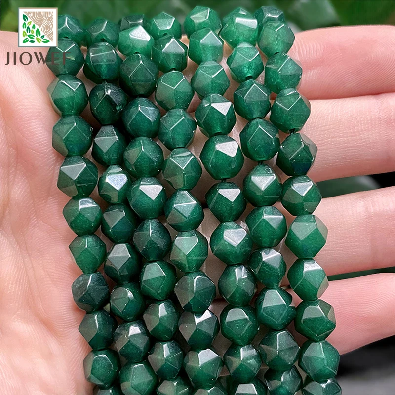 Natural Faceted Transparent Dark Green Chalcedony Spacer Beads for Making Jewelry Handmade DIY Fashion Bracelets 8mm 14