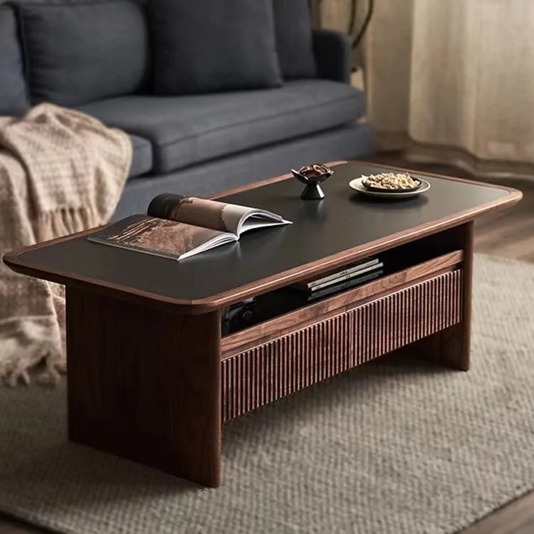 

Customizable Modern Simple Coffee Table Household Small Apartment Living Room Black Walnut Rock Panel TV Cabinet
