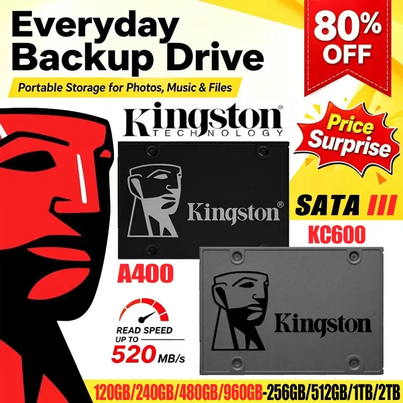 Unidad de Estado Sólido Interna Kingston SSD KC600 A400 120GB 240GB 1TB 2TB 2.5 Pulgadas SATA III Disco Duro HDD para Computadora Portátil y de Escritorio