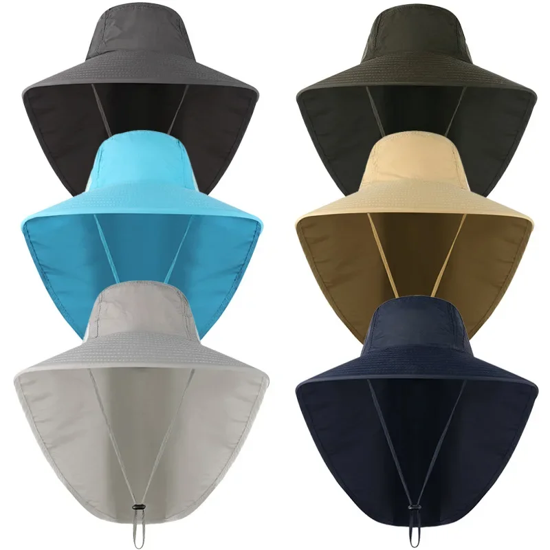 New Outdoor Men Hats Fishing Cap Solid Color Wide Brim Anti-uv Beach Sun Caps Women Bucket Hat Summer Autumn Hiking Camping