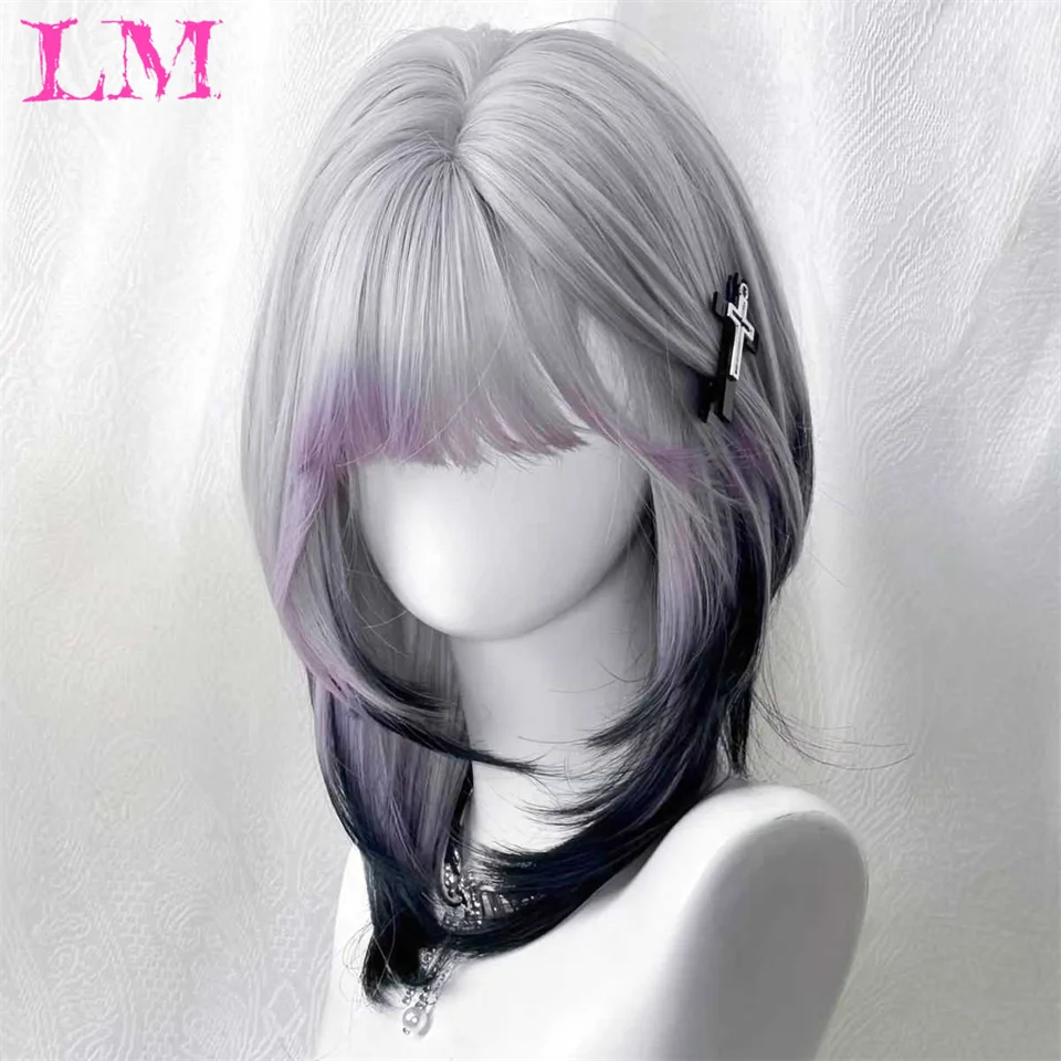 LM الاصطناعية أومبير الوردي المرأة الاصطناعية قصيرة شعر مستعار مستقيم أنيمي لعبة تأثيري رقيق شعر مستعار مقاوم للحرارة للحزب اليومي