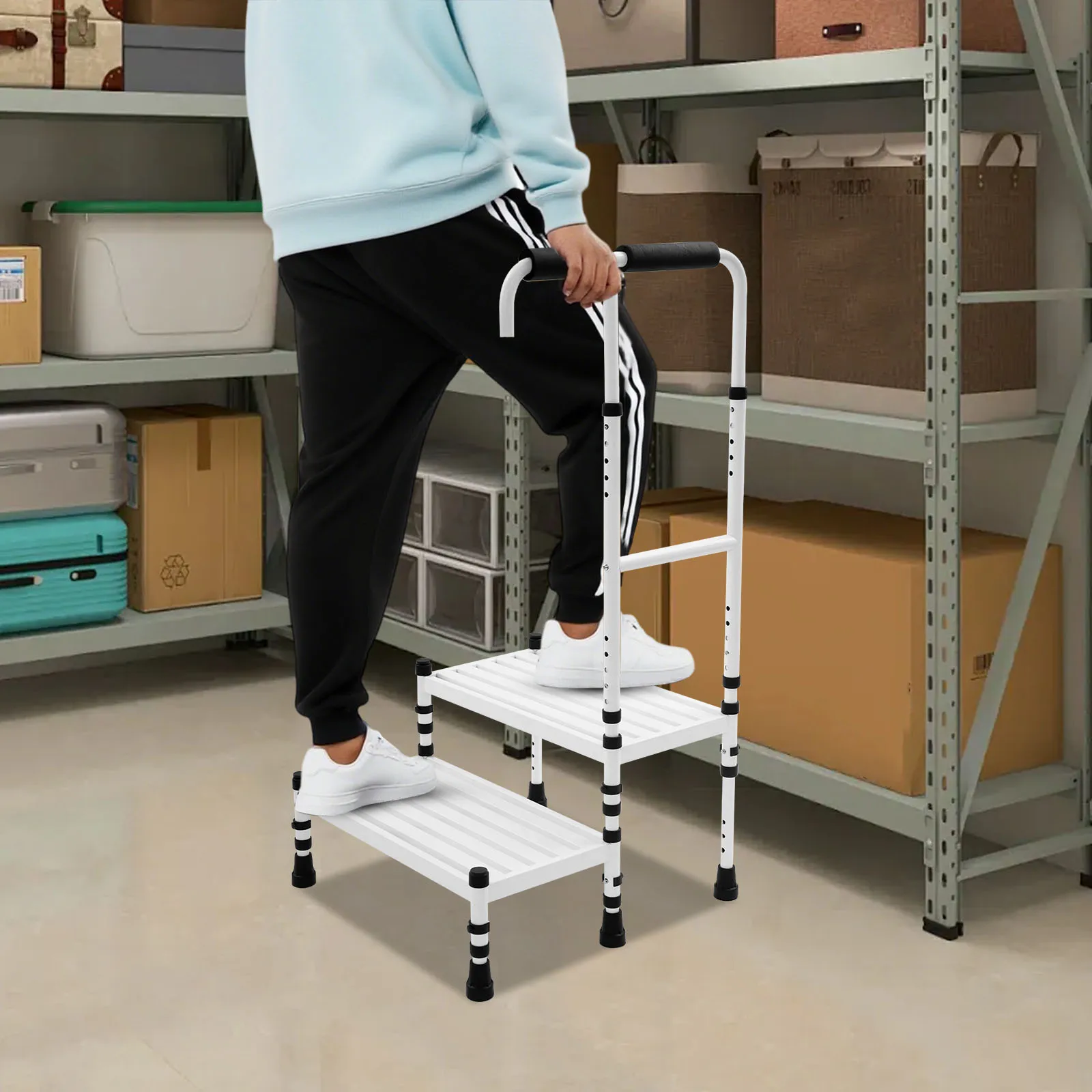 Step Stool with Handle, Adult Ramp with Handrail, Metal Stepping Stool