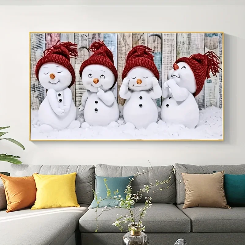 1 Canvas Christmas Snowman Painting Cute Four Snowmen Print Poster Living Room Bedroom Office Home Decorative Painting