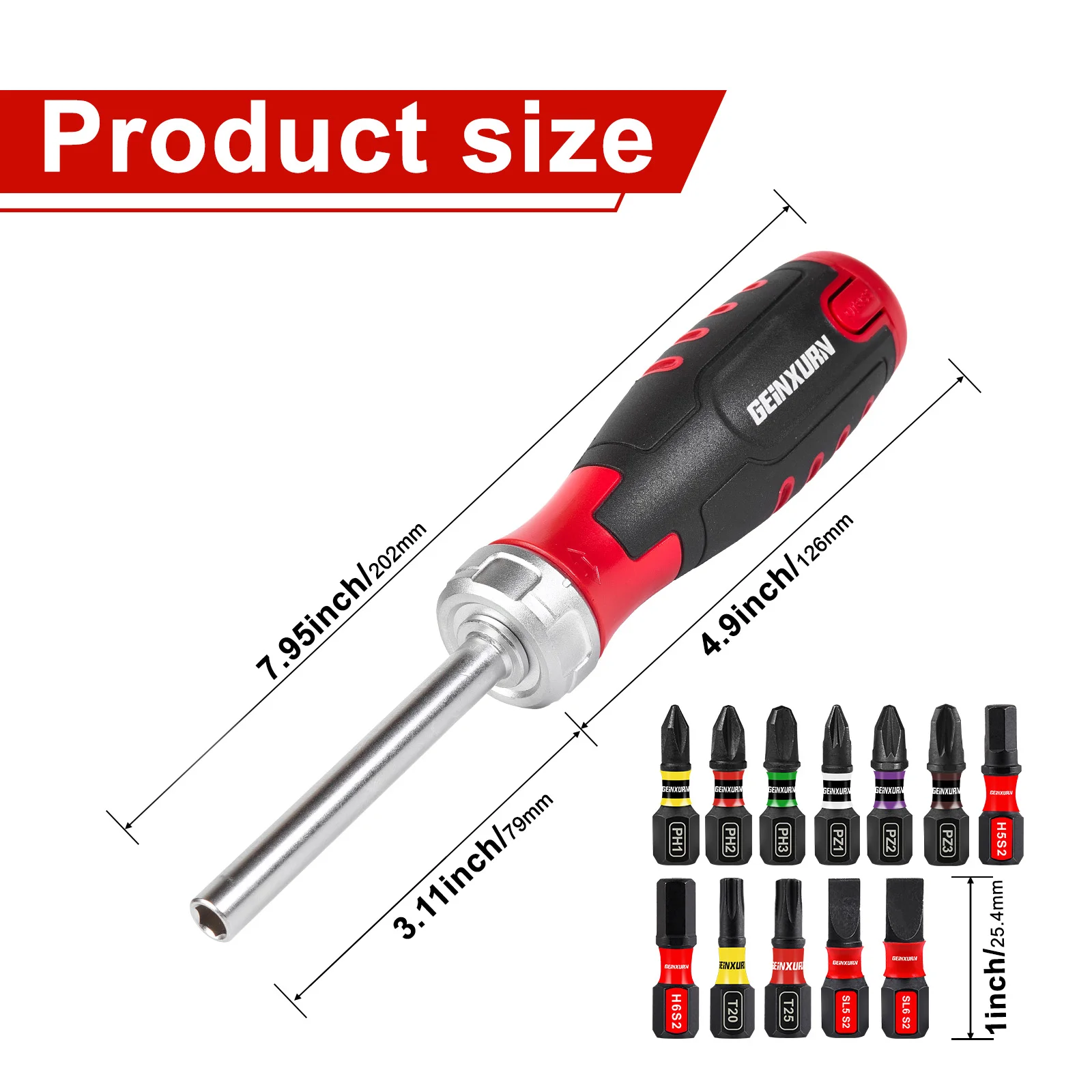 Geinxurn 12-in-1 Ratcheting Screwdriver Set,with 12 Pcs Impact Screwdriver Bits, Portable Hand Tools Set for Repair, DIY