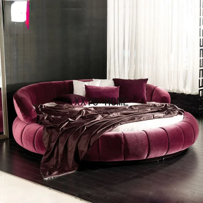 

round Bed Fabric Tatami Soft Bed Double Modern Creative Princess Bed