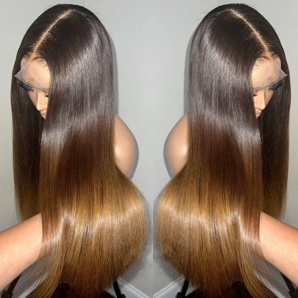 

Ombre Brown Blonde Straight Soft Natural Hairline 180Density 26”Long Lace Front Wig For Black Women With Baby Hair Preplucked