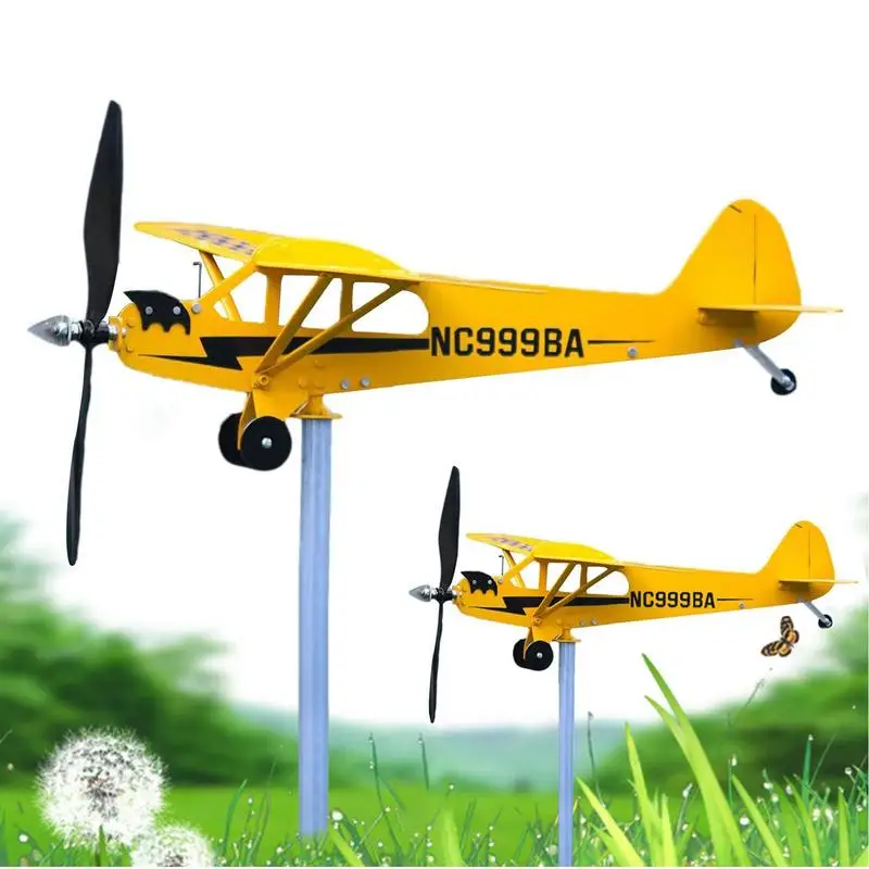 Handmade J3 Cub Airplane Weathervane Metal Wind Spinner Weather Vane Outdoor Roof Garden Decor Piper Plane  Weathervane Gifts