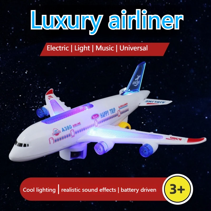 

Electronic Aeroplane Toy With Music Autopilot Flash Sound Aircraft Automatic Rotation Plane Educational Toy Gift For Children