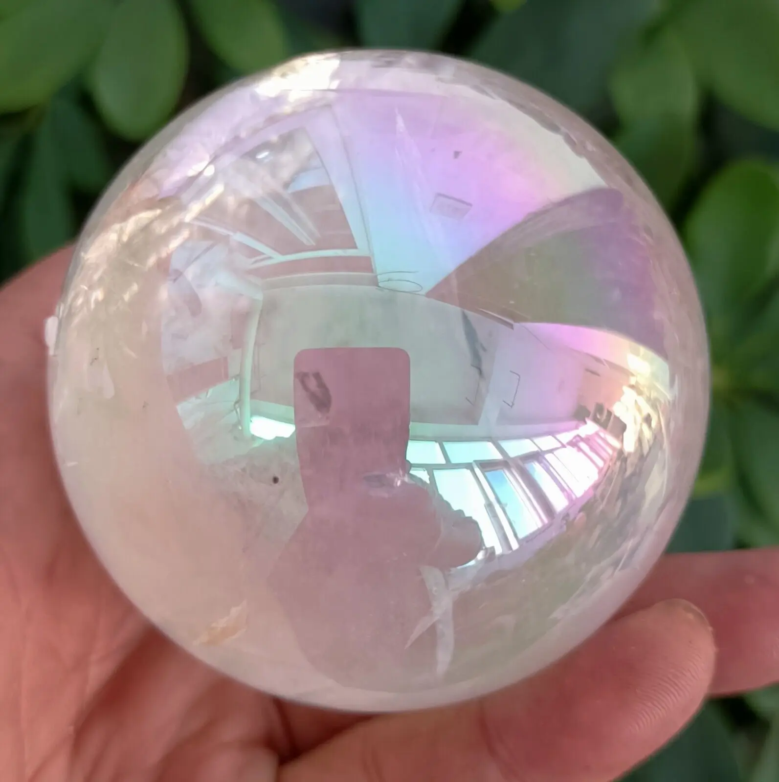 Rainbow Aura Rose Quartz Crystal Sphere Bismuth Titanium Silicon Ball