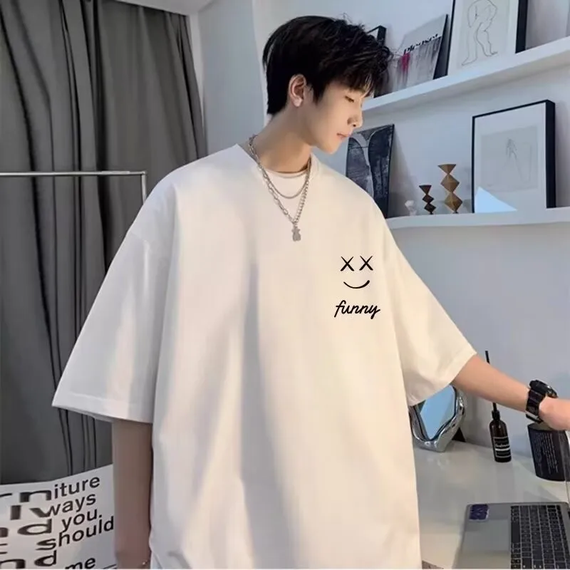 

Japanese Style Original Minimalist Smiley Face Printed Casual Loose T-shirt M-8XL Top For Men