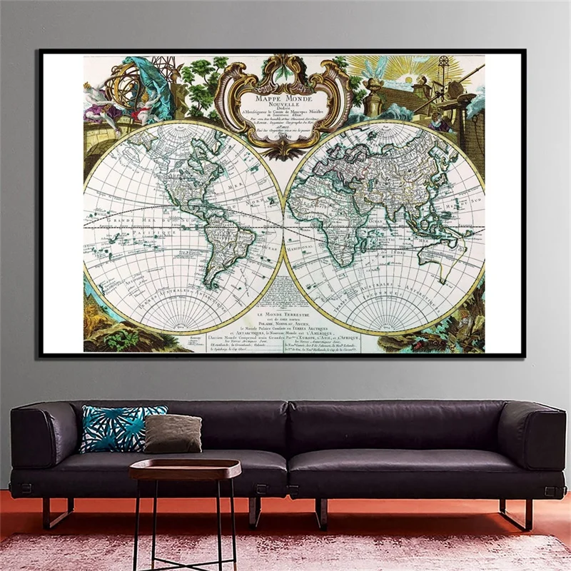 225*150cm o mapa do mundo não-tecido lona pintura parede sem moldura impressão cartaz decorativo sala de estar decoração para casa