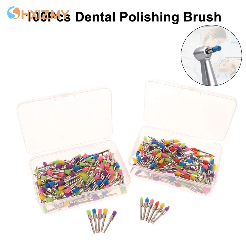 

100Pcs/box Dental Multicolour Prophy Brushes Pointed Flathead Shaped Cleaning Polishing Disposable Used For Stain Removal