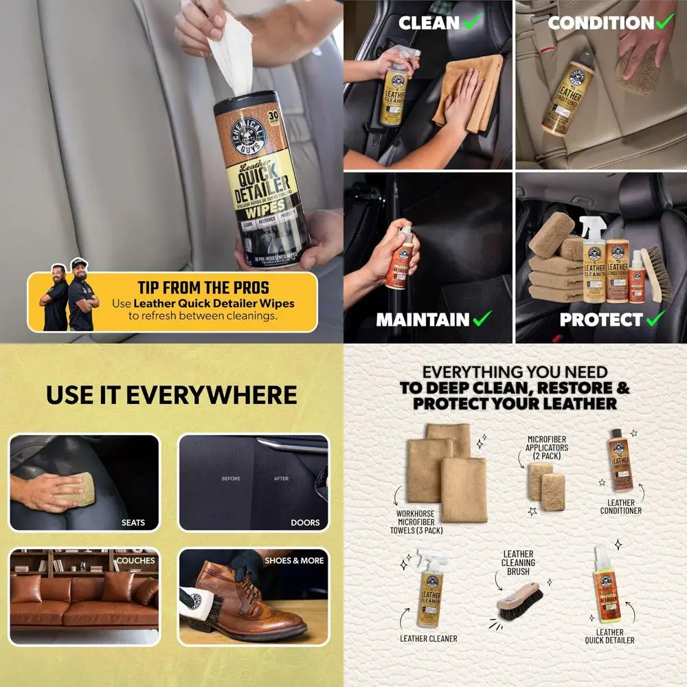

Complete Leather Care Kit: 9-Piece Set for Natural, Synthetic, Faux, and More - Ideal for Car, Apparel, Furniture, Boots, Access