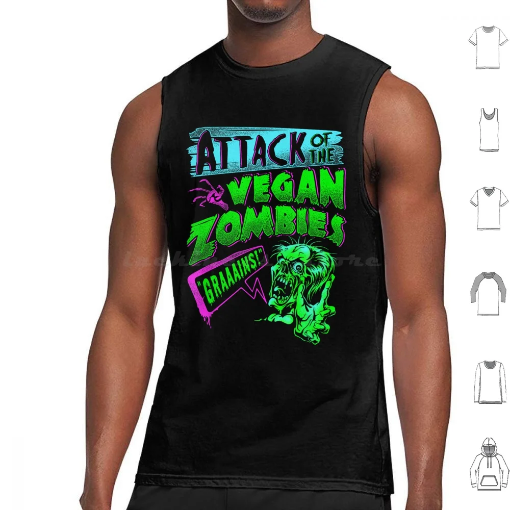 Attack Of The Vegan Zombies Camisetas sin mangas de Halloween Estampado de algodón Vegano Halloween Zombies Zombie Divertidos juegos de terror Plantas frescas