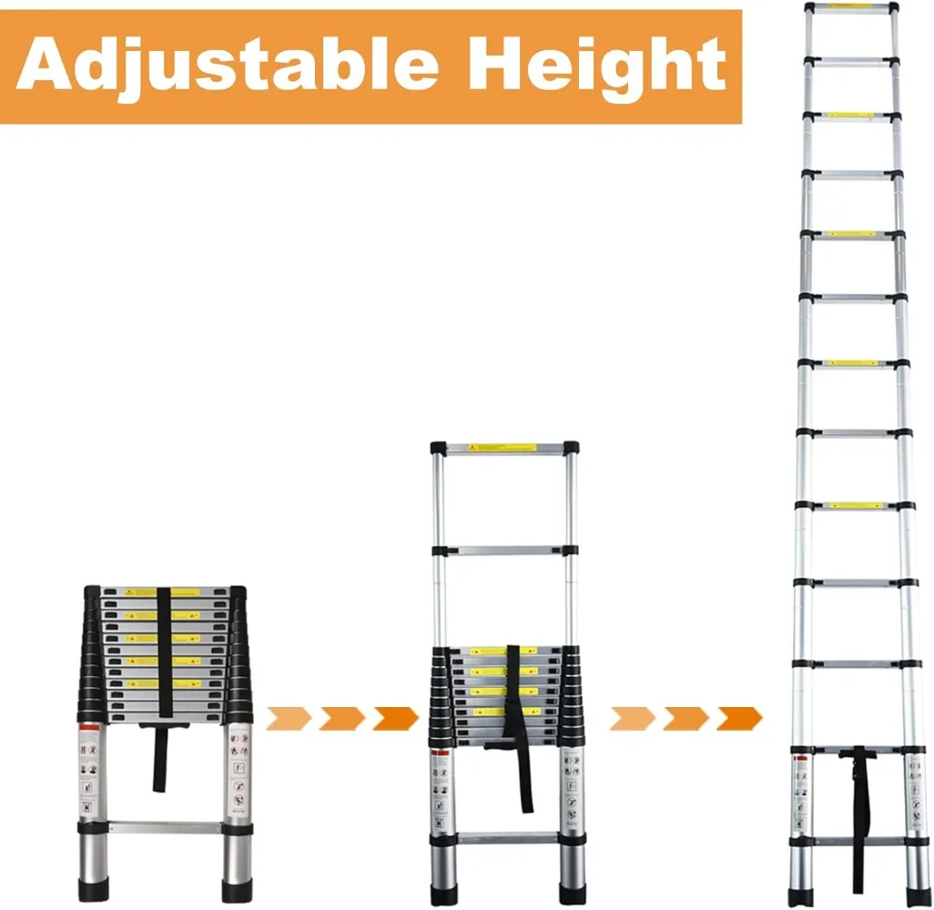 Telescoping Extension Ladder 14.5 FT, Folding Telescopic Aluminum Ladders, Lightweight Collapsible Ladder Step for RV Roof