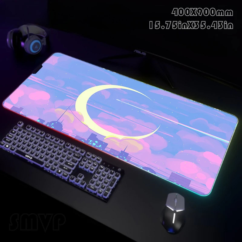 

Moon Large RGB Mouse Pad XXL Gaming Mousepad LED Mouse Mat Gamer Mousepads Luminous Table Mats Desk Pads With Backlit