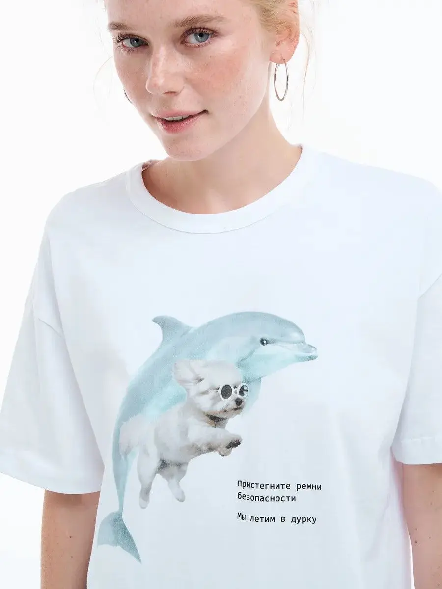 Y2K الروسية لطيف الكلب نمط القطن الخالص تي شيرت الصيف الراحة فضفاضة كبيرة الحجم الترفيه المحملة مزاجه المرأة الأساسية الحلو