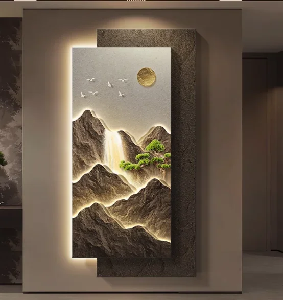

3D sandstone landscape painting, corridor decoration painting, minimalist high-end living room hanging painting, wall lamp