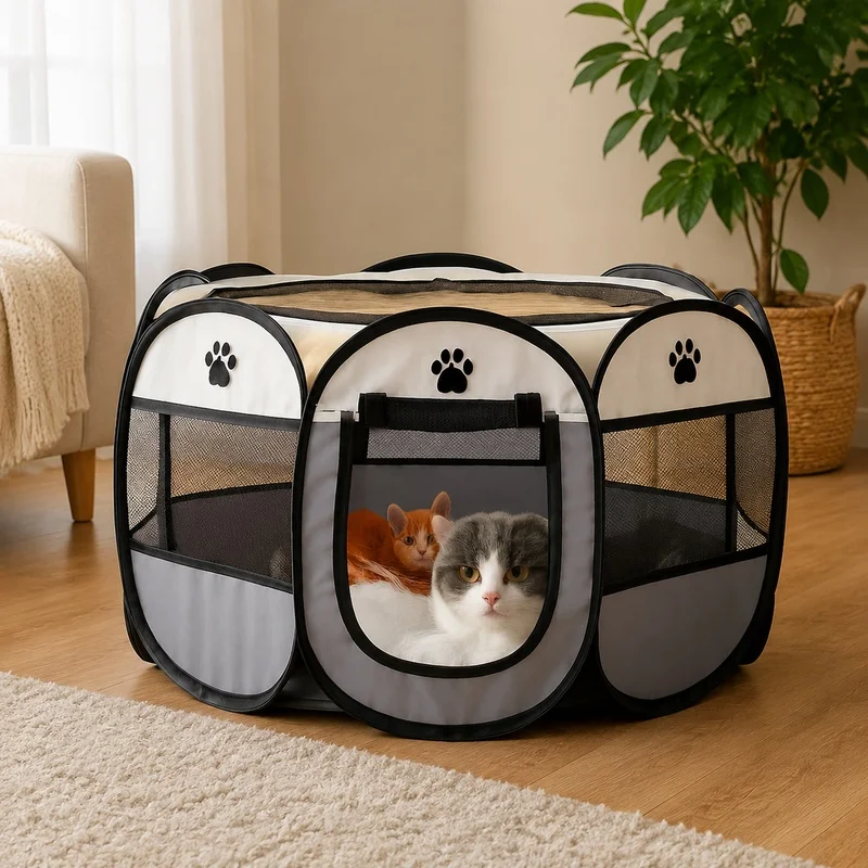 Jaula Plegable Octagonal Grande para Mascotas de Uso en Exteriores con Montaje Rápido - Apta para Gatos y Cachorros