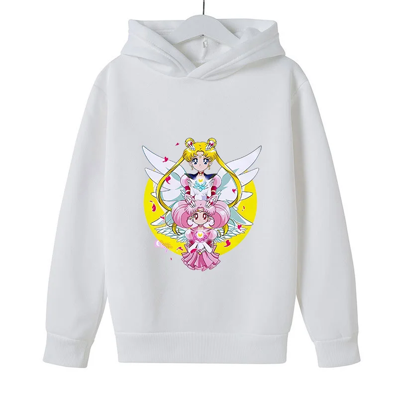 Sailor Moon Hoodie with Hat for Children Cartoon Printed Kawaii Sweatshirt Winter Spring Kid Clothing Long Sleeve Hooded Clothes